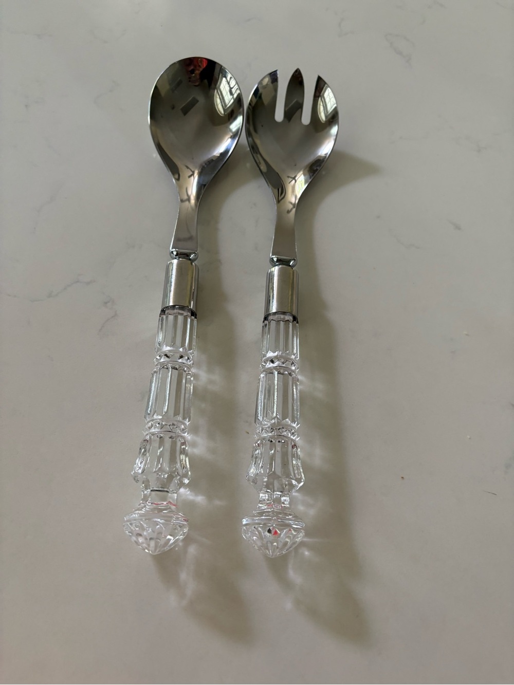 Clear Crystal handle & Silver Stainless Steel Salad Serving Set